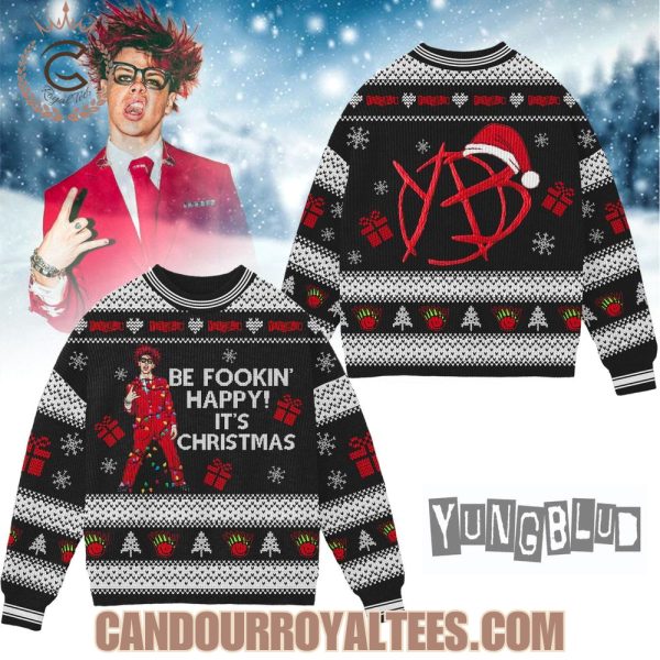 Yungblud Be Foookin’ Happy It’s Christmas Ugly Sweater Yungblud Be Foookin’ Happy It’s Christmas Ugly Sweater
