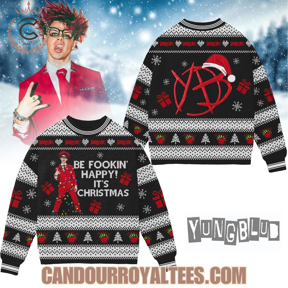 Yungblud Be Foookin' Happy It's Christmas Ugly Sweater Yungblud Be Foookin' Happy It's Christmas Ugly Sweater
