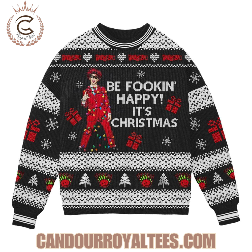 Yungblud Be Foookin' Happy It's Christmas Ugly Sweater Yungblud Be Foookin' Happy It's Christmas Ugly Sweater