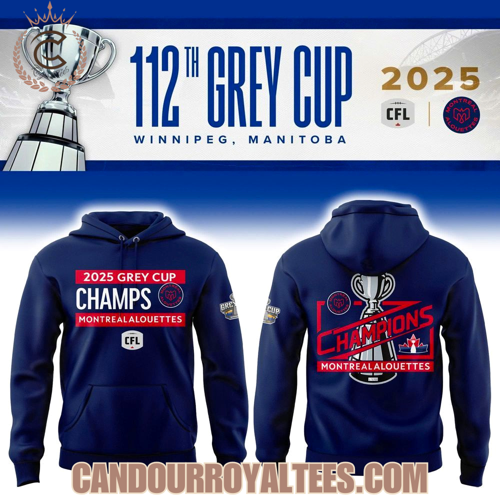 2025 Grey Cup Champs Montreal Alouettes Hoodie - Navy 2025 Grey Cup Champs Montreal Alouettes Hoodie - Navy