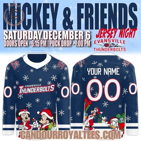 Evansville Thunderbolts x Mickey Merry Christmas 2025 Hockey Jersey
