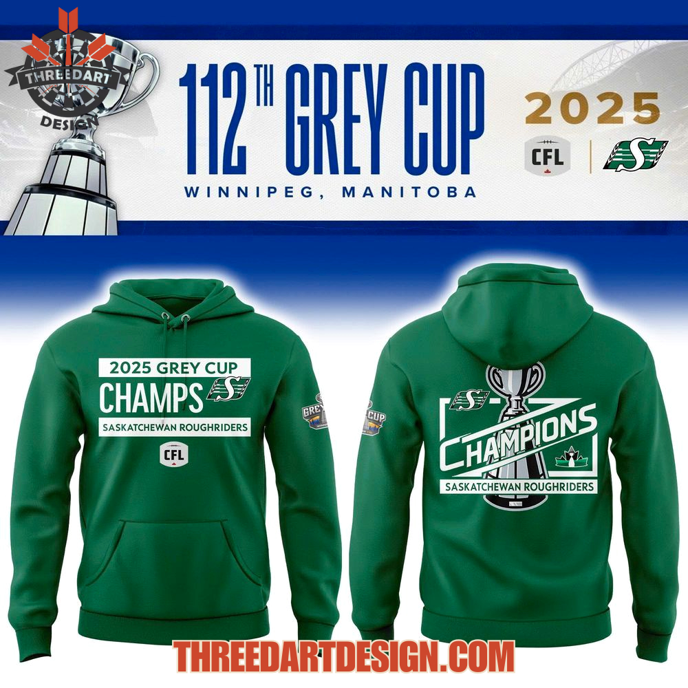2025 Grey Cup Champions Saskatchewan Roughriders Hoodie - Green 2025 Grey Cup Champions Saskatchewan Roughriders Hoodie - Green