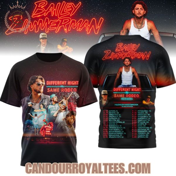 Bailey Zimmerman Different Night Same Rodeo Tour 2026 T-Shirt, Hoodie