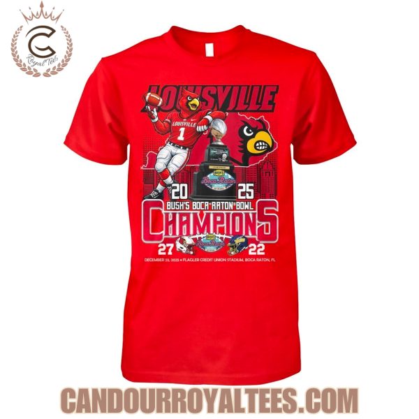 Louisville Cardinals 2025 Bush’s Boca Raton Bowl Champions T-Shirt