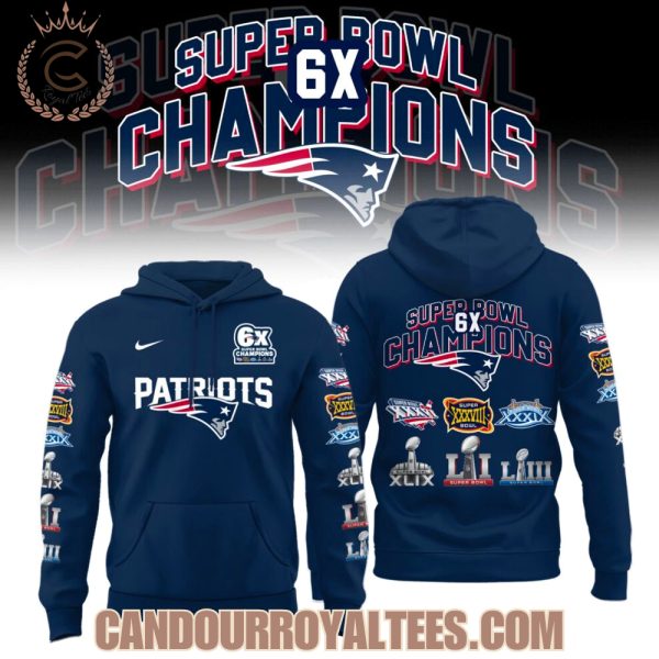 New England Patriots 6x Super Bowl Champions Patch Throwback Hoodie
