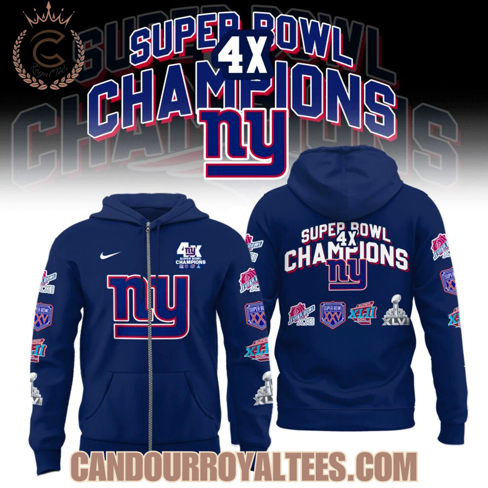 New York Giants 4x Super Bowl Champions Patch Throwback Hoodie New York Giants 4x Super Bowl Champions Patch Throwback Hoodie