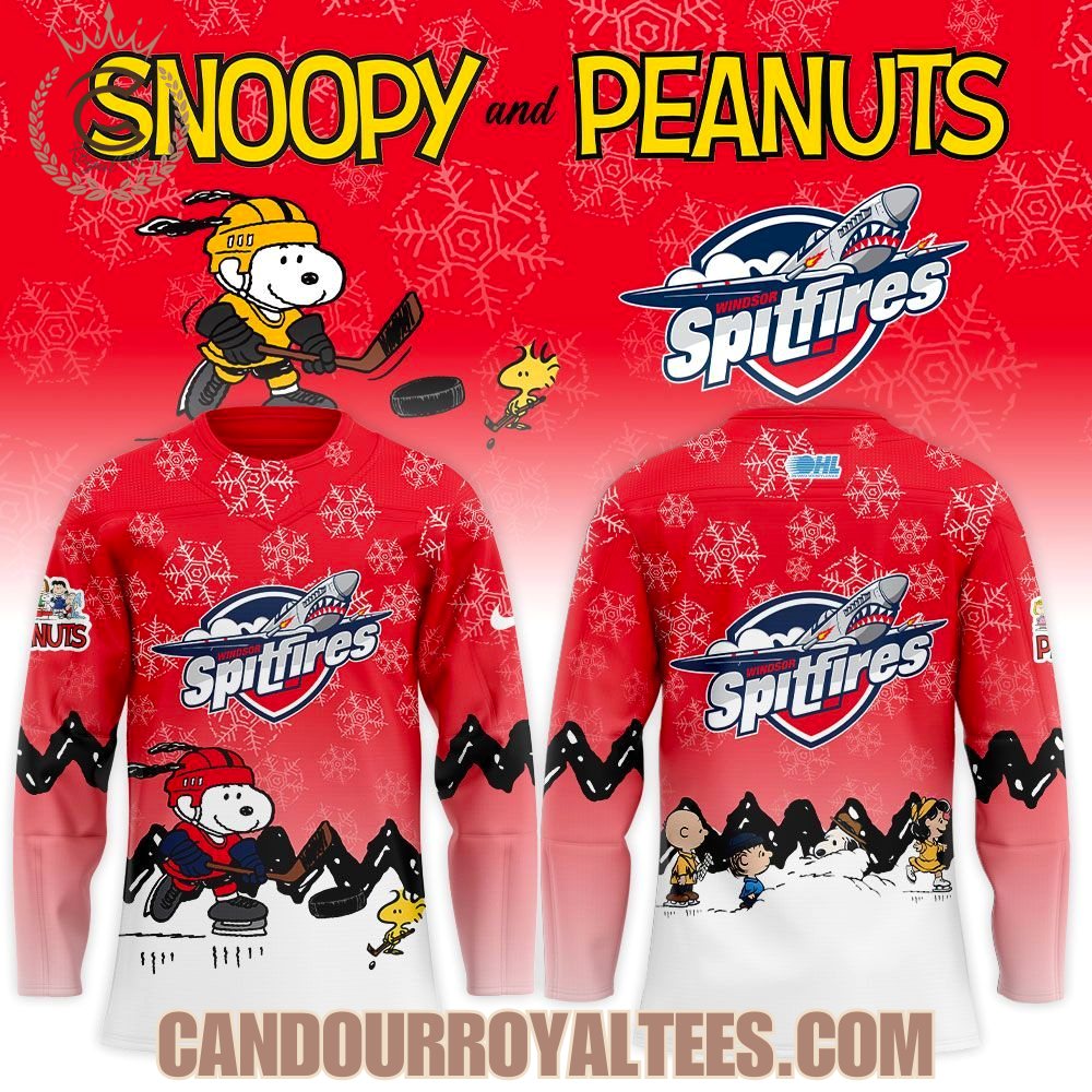 Windsor Spitfires Snoopy and Peanuts Hockey Jersey Windsor Spitfires Snoopy and Peanuts Hockey Jersey