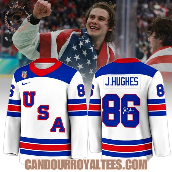 Jack Hughes Golden Goal 86 Signature Edition White USA Hockey Jersey