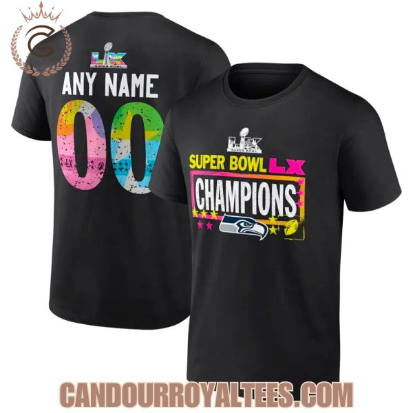 Seattle Seahawks Black Super Bowl LX Champions Custom T-Shirt