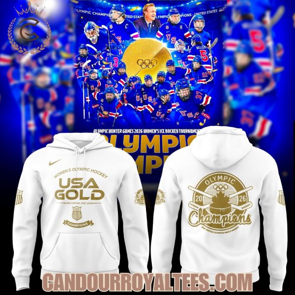 USA Women Hockey Gold Medal Milano Cortina 2026 White Hoodie