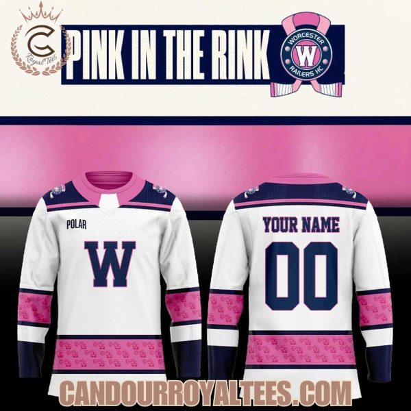 Worcester Railers HC Our Specialty Jerseys We’ll Be Wearing For Pink in The Rink Hockey Jersey