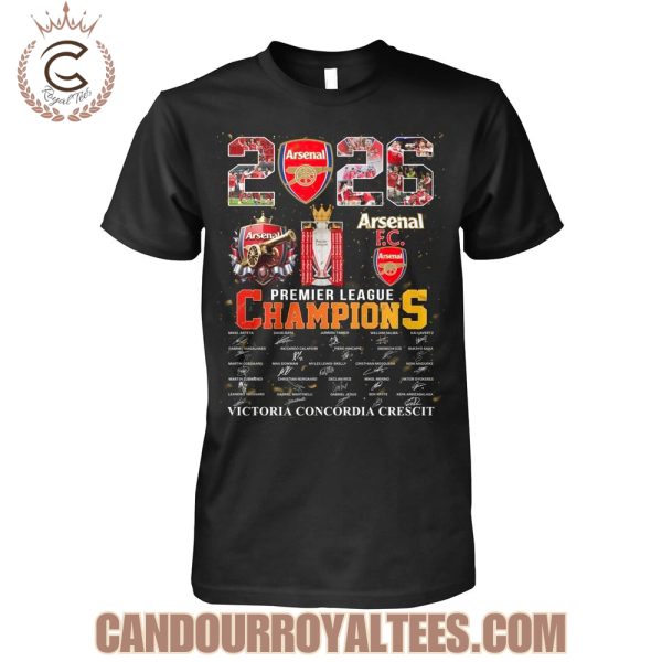Arsenal 2026 Premier League Champions Victoria Concordia Crescit T-Shirt
