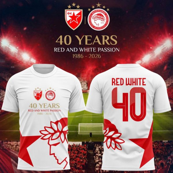 Olympiacos FC 40 Years of Red & White Passion Anniversary T-Shirt