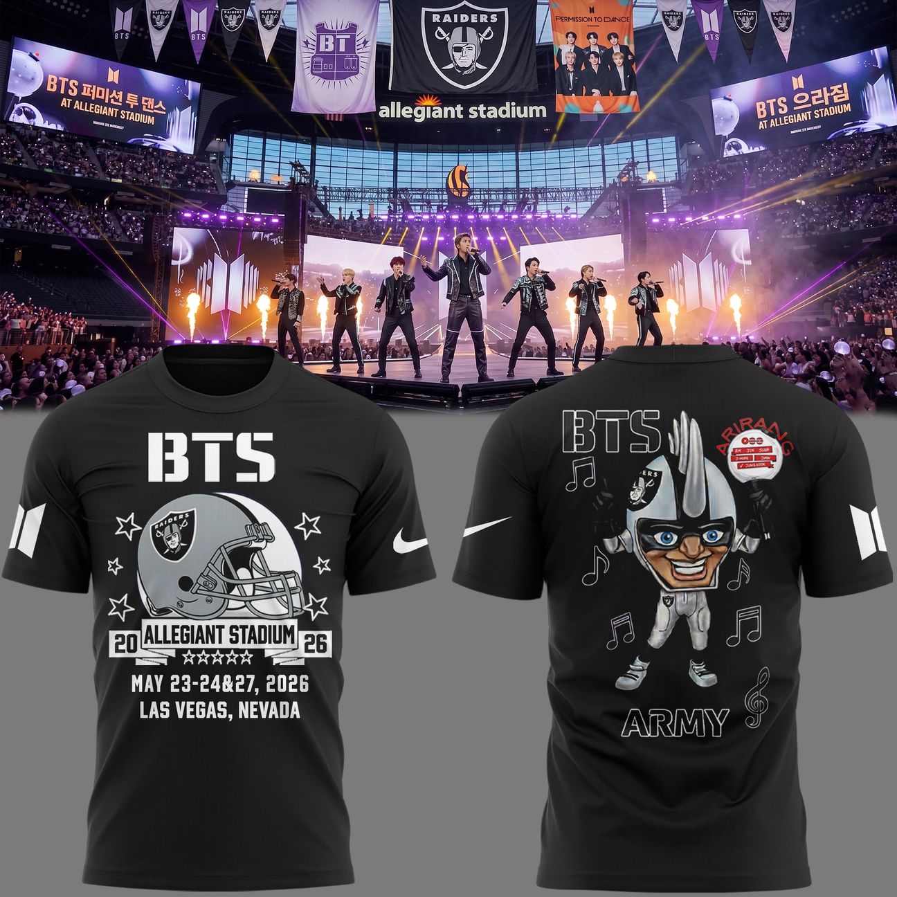 BTS x Las Vegas Raiders - World Tour Arirang 2026 T-Shirt BTS x Las Vegas Raiders - World Tour Arirang 2026 T-Shirt