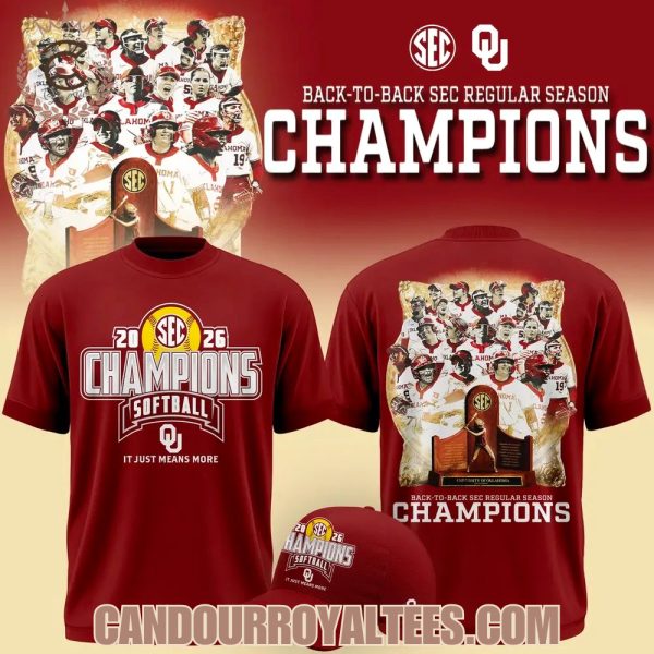 Oklahoma Softball Back-to-Back SEC Regular Season Champions 2026 T-Shirt