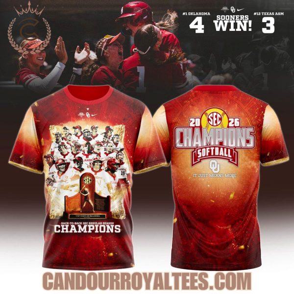 Oklahoma Softball Back-to-Back SEC Regular Season Champs 2026 Tshirt