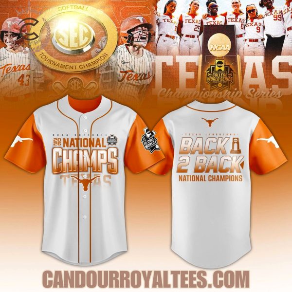 Texas Longhorns SoftBall Back 2 Back National Champions Jersey